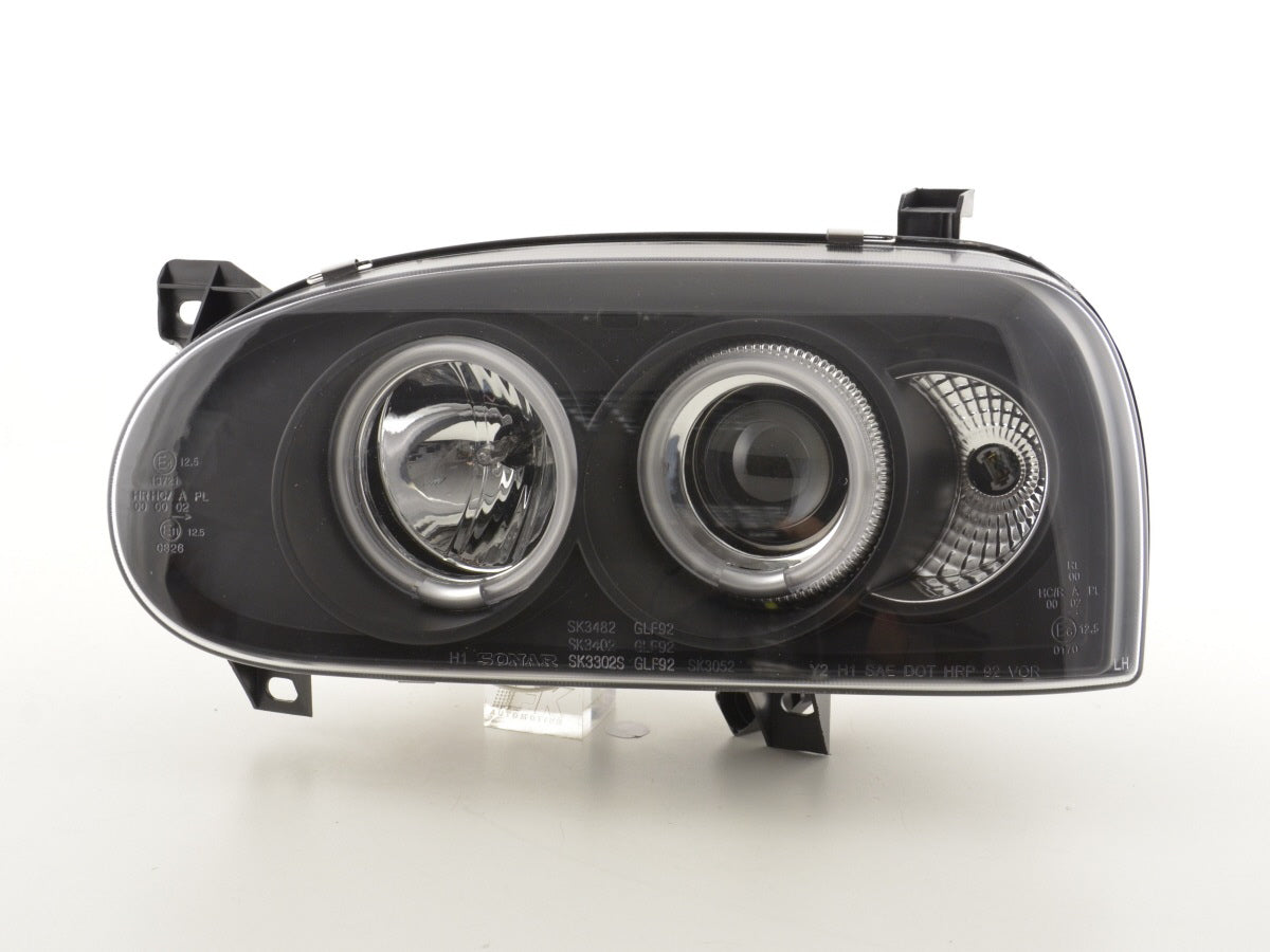 Scheinwerfer Set Angel Eyes CCFL VW Golf 3 92-98 schwarz Scheinwerfer Set Angel Eyes CCFL VW Golf 3 92-98 schwarz